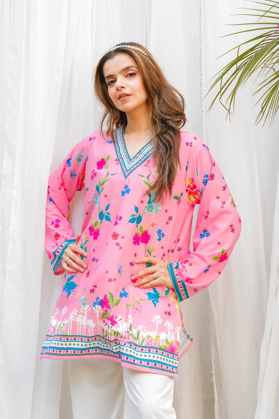 Premium Pink Floral Digital Printed Co-Ord 2PC – Silky Lawn