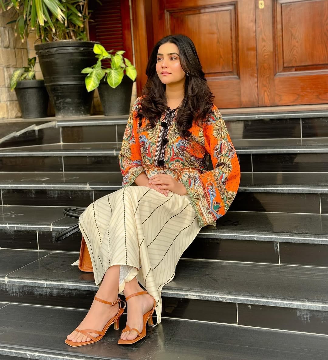 Premium Sunset Bloom Co-Ord Set – 2PC Silky Lawn Suit
