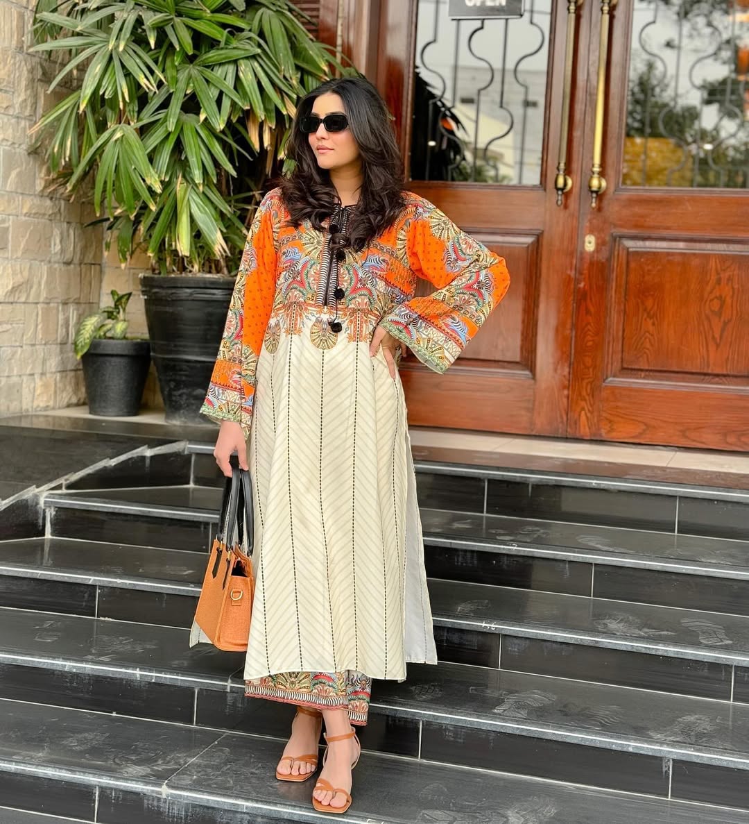 Premium Sunset Bloom Co-Ord Set – 2PC Silky Lawn Suit