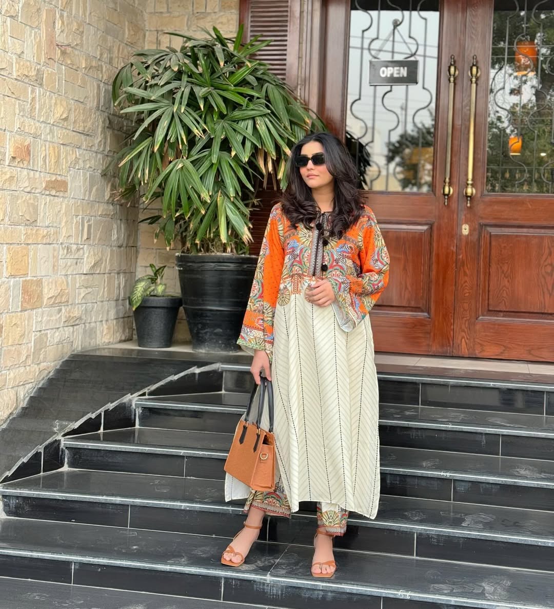 Premium Sunset Bloom Co-Ord Set – 2PC Silky Lawn Suit