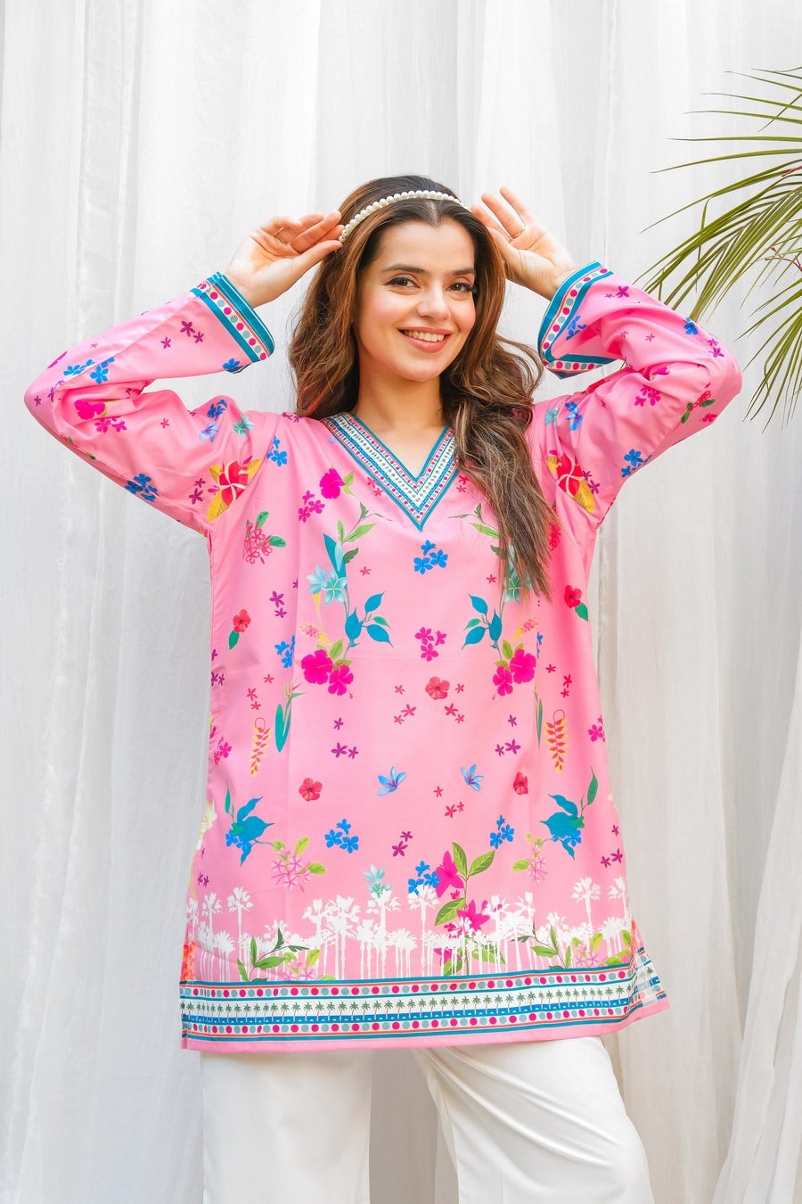 Premium Pink Floral Digital Printed Co-Ord 2PC – Silky Lawn