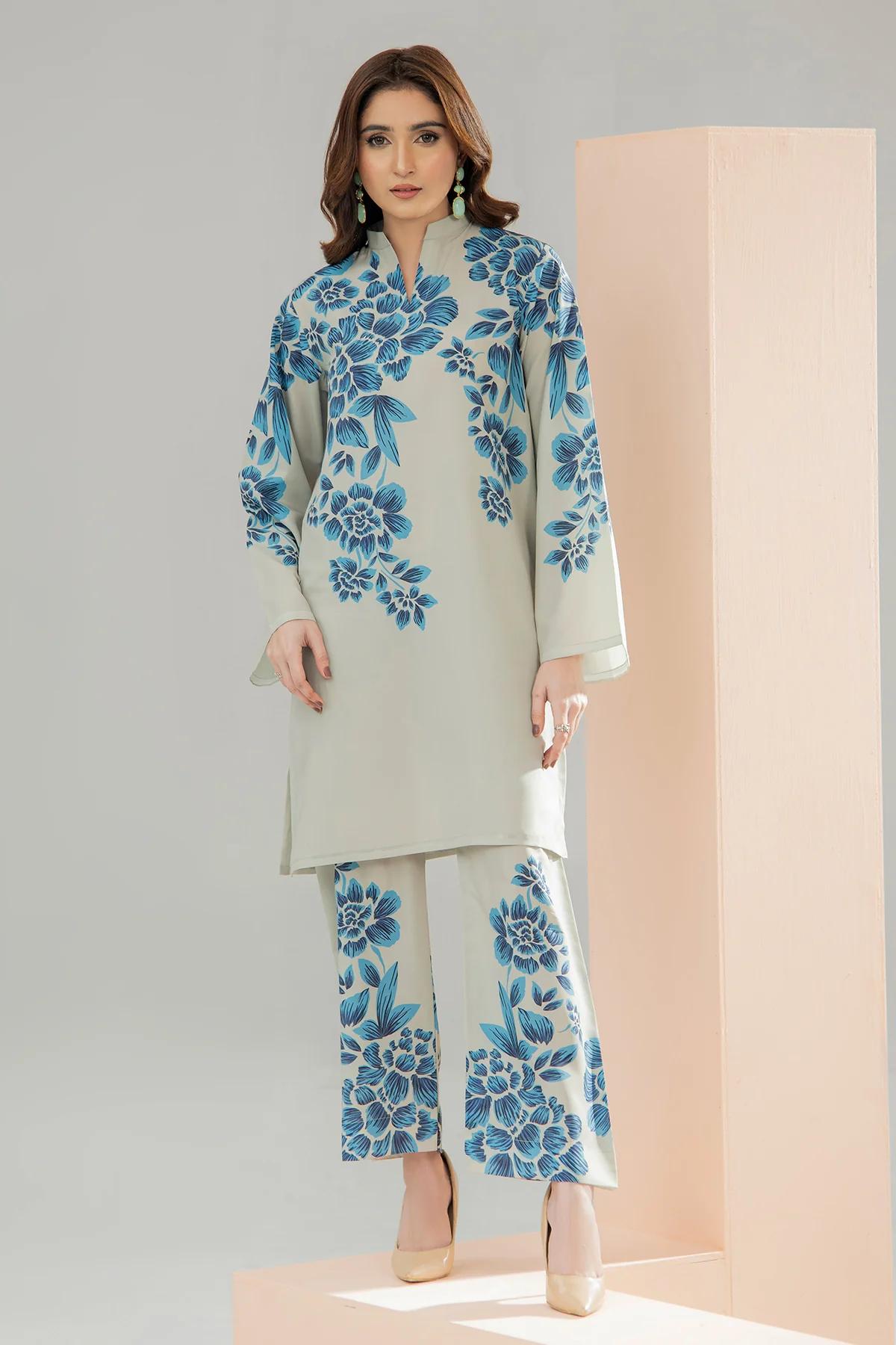 Premium Ocean White Floral Digital Printed Co-Ord 2PC – Silky Lawn